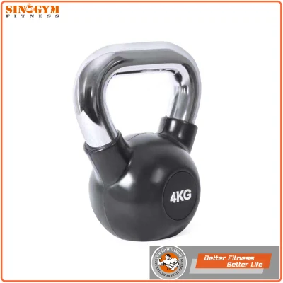 Black Rubber Coated Chromed Handle Solid Cast Iron Weightlifting Kettlebell