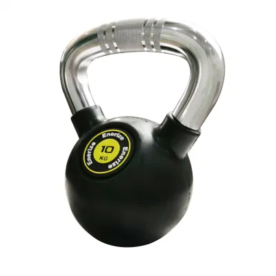 Black Rubber Coated Kettlebell with Chrome Handle Cast Iron Solid Kettlebell