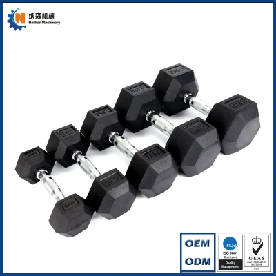 Gym Power Training Equipment Rubber Coated Steel Weights in Lbs Hexagon Hex Dumbbells Set