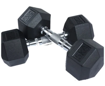  Gym Equipment Fitness Dumbbell Metal Handle Cast Iron Rubber Hex Hexagon Dumbbell