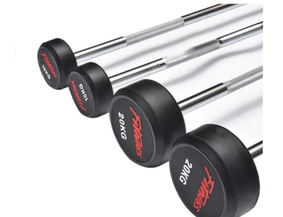 Wholesale Rubber/PU Gym Weightlifting Bar Curl/ Straight Chrome Handle Fixed Barbell Dumbbell Set