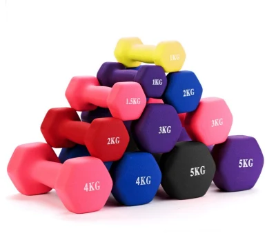 China Customizable Gym Dumbbell Fitness Training Neoprene Vinyl Dipping Rubber Coated Color Hex Power Lifting Dumbbell