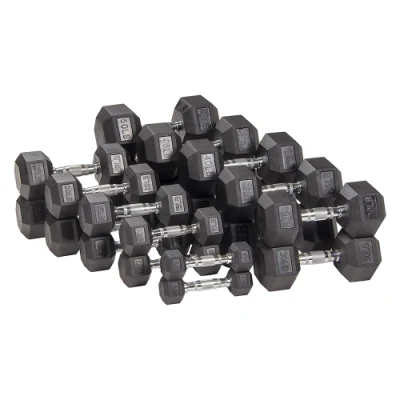 Weight Lifting Black Color Cast Iron Fixed Rubber Coated Gym Exercises Hex Dumbbell