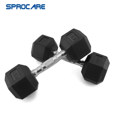 Black Cast Iron Rubber Coated Hex Dumbbell Hand Weight Set