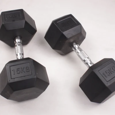 Wholesale Price Manufacturer Directly Sell Free Weights Fitness Rubber Coated Cast Iron Hex Black Dumbbell
