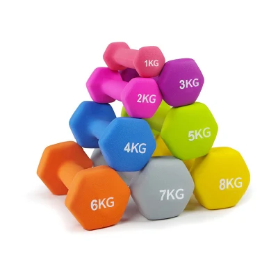 Colorful Vinyl Neoprene Coated Dipping Dummbell Weight Lifting Rubber Hex Dumbbell