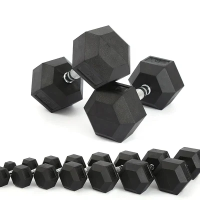 Sporting Goods Customizable Iron Hexagon Dumbbell Set Commercial Gym Fitness Equipment Black Rubber Coated Hex Dumbbell