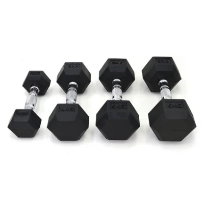 Fixed Hex Rubber Coated Dumbbells with Straight Bar