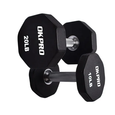 Commercial Gym Equipment High Quality Rubber Coated Dumbell Set Free Weights Dumbbells Kg Lbs Round Head Rubber Dumbbells