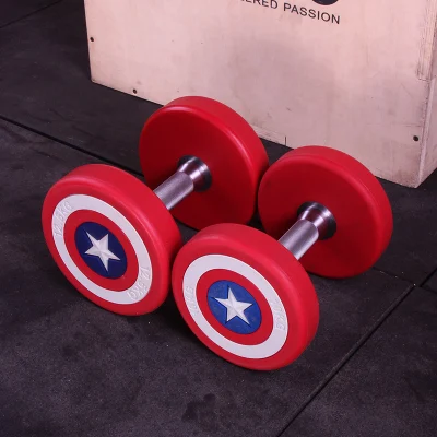Gym Equipment High Quality Captain America Weightlifting PU Round Dumbbell for Body Building