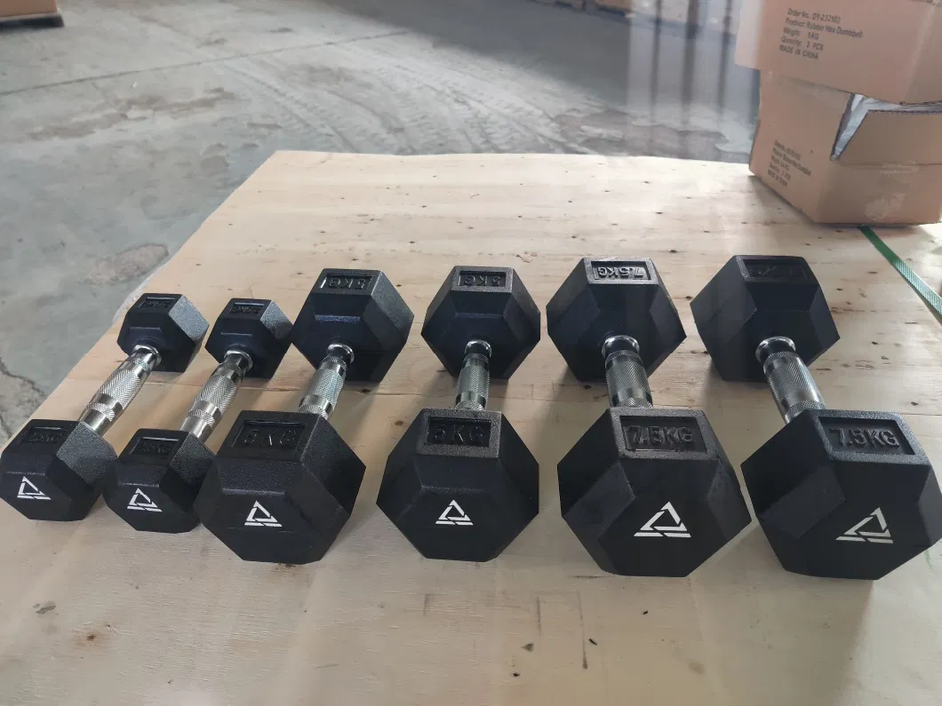 Free Weight Black Rubber Coated Hex Dumbbell