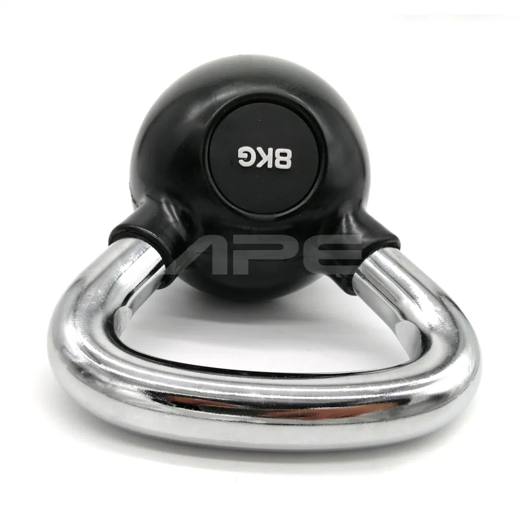 Black Rubber Coated Kettlebells with Chrome Handle for Muscle Building