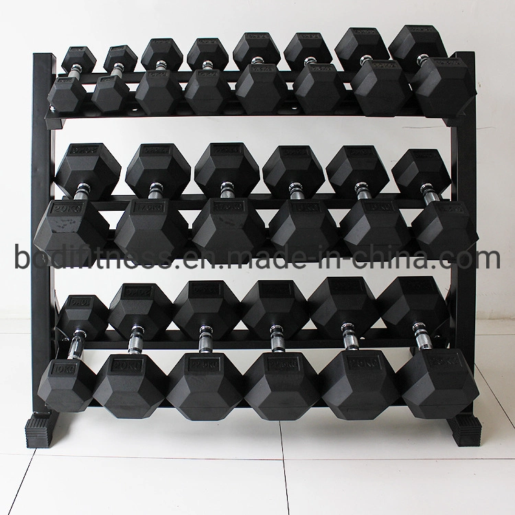 Gym Power Training Equipment Rubber Coated Steel Weights Hex Rubber Dumbbell