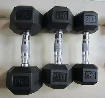 Wholesale Commercial Gym Rubber Round Hexagonal Dumbbell Dumbells Kg Lb Cheap Dumbbells for Body-Building Fitness