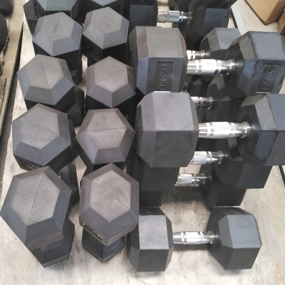 Black Rubber Free Weight Gym Rubber Hex Dumbbell