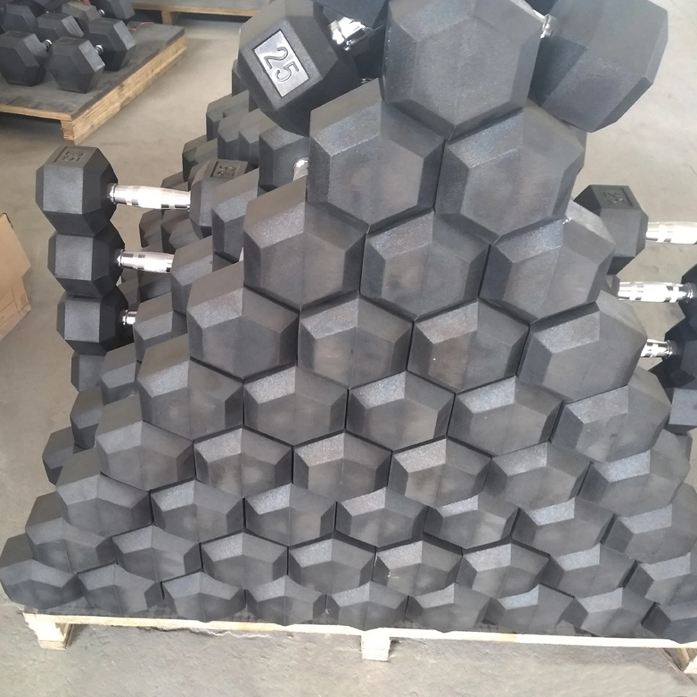 Black Rubber Free Weight Gym Rubber Hex Dumbbell