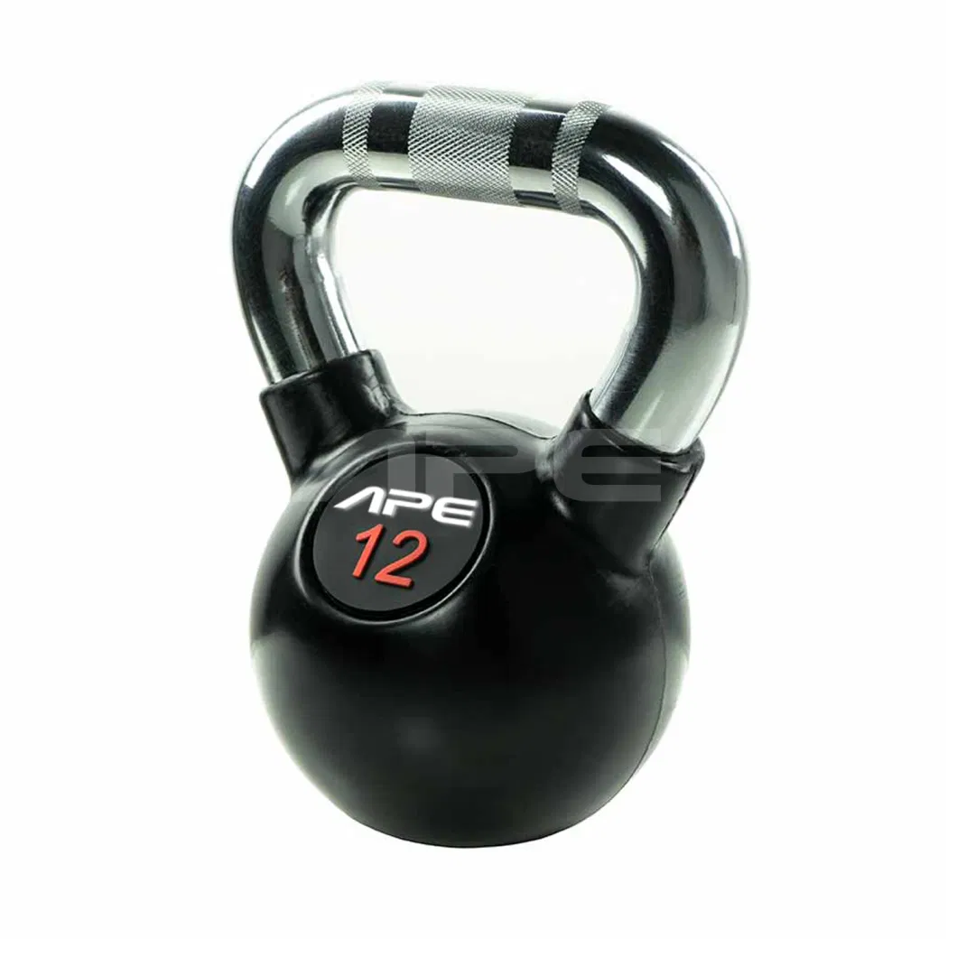 Black Rubber Coated Kettlebells with Chrome Handle for Muscle Building