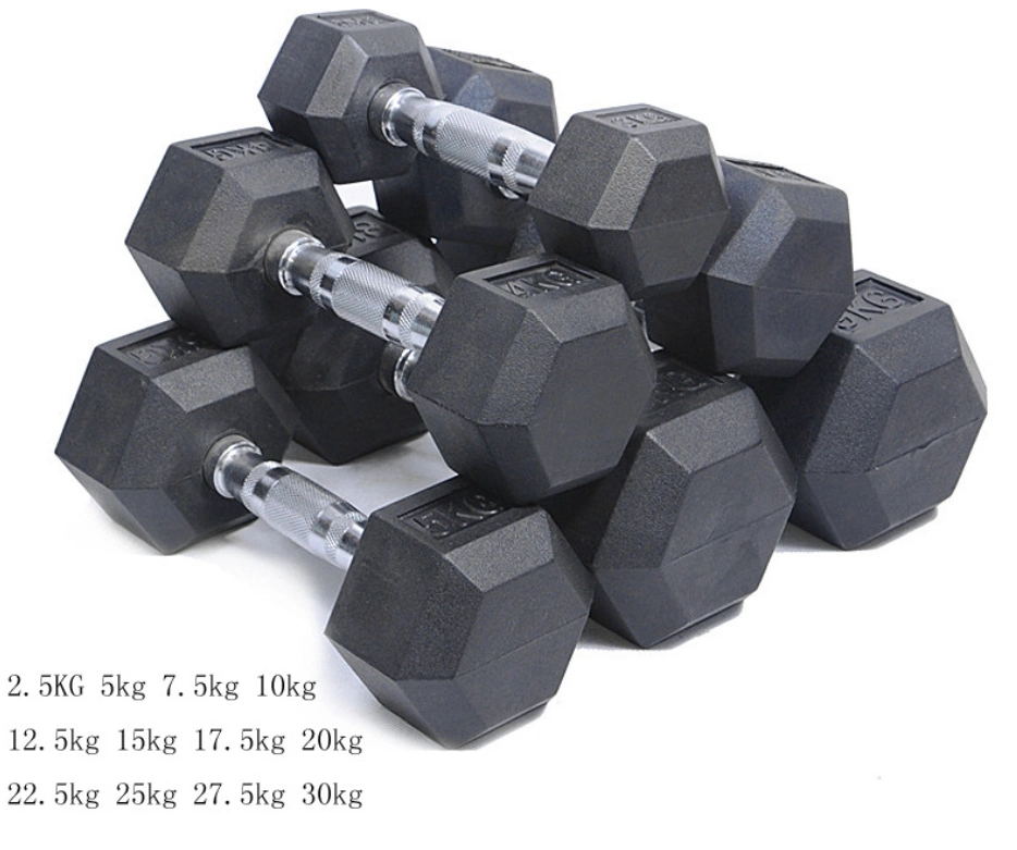 Gym Equipment Fitness Dumbbell Metal Handle Cast Iron Rubber Hex Hexagon Dumbbell