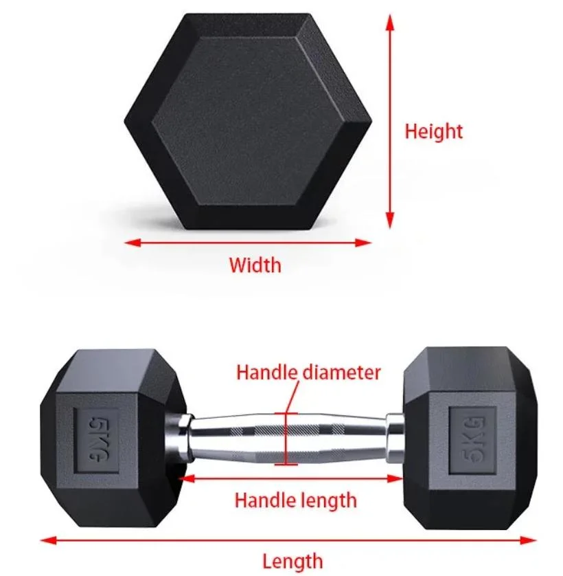 Gym Equipment Fitness Dumbbell Metal Handle Cast Iron Rubber Hex Hexagon Dumbbell