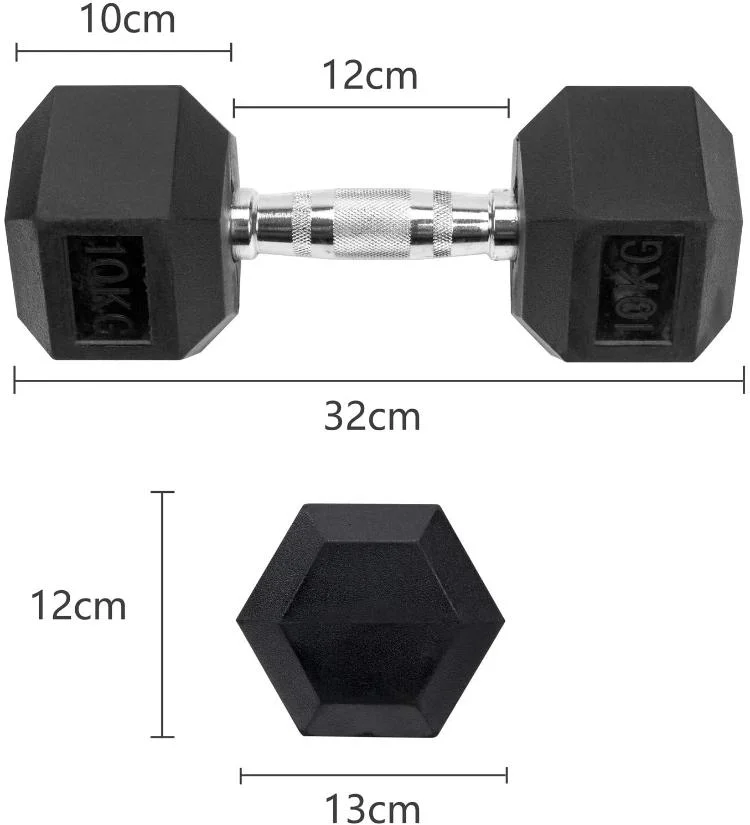 Sporting Goods Customizable Iron Commercial Gym Fitness Equipment Black Rubber Coated Hex Dumbbell