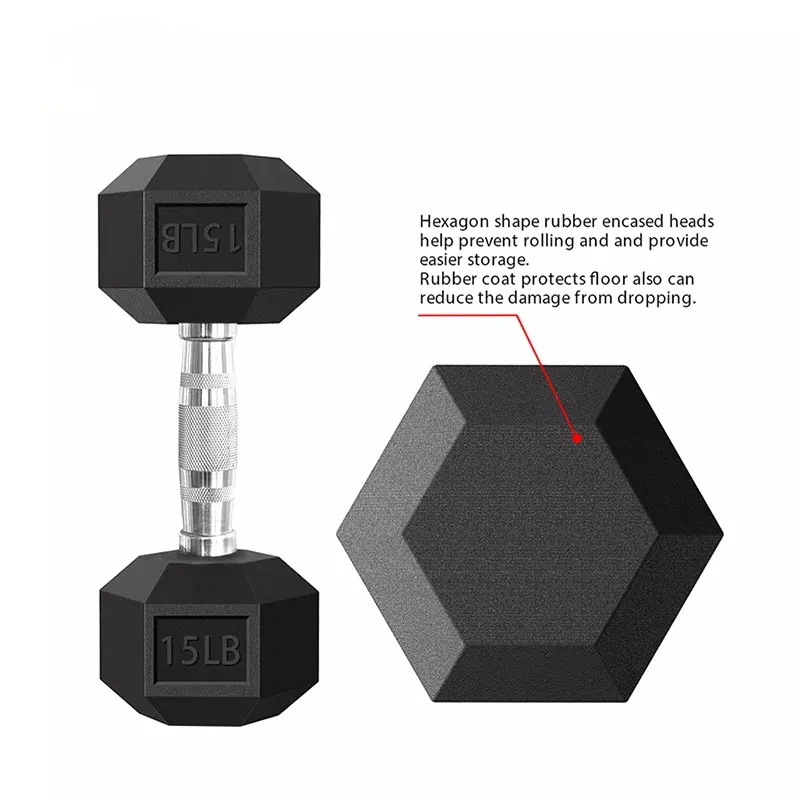 Factory Wholesale Gym Equipment Rubber Hex Dumbbell