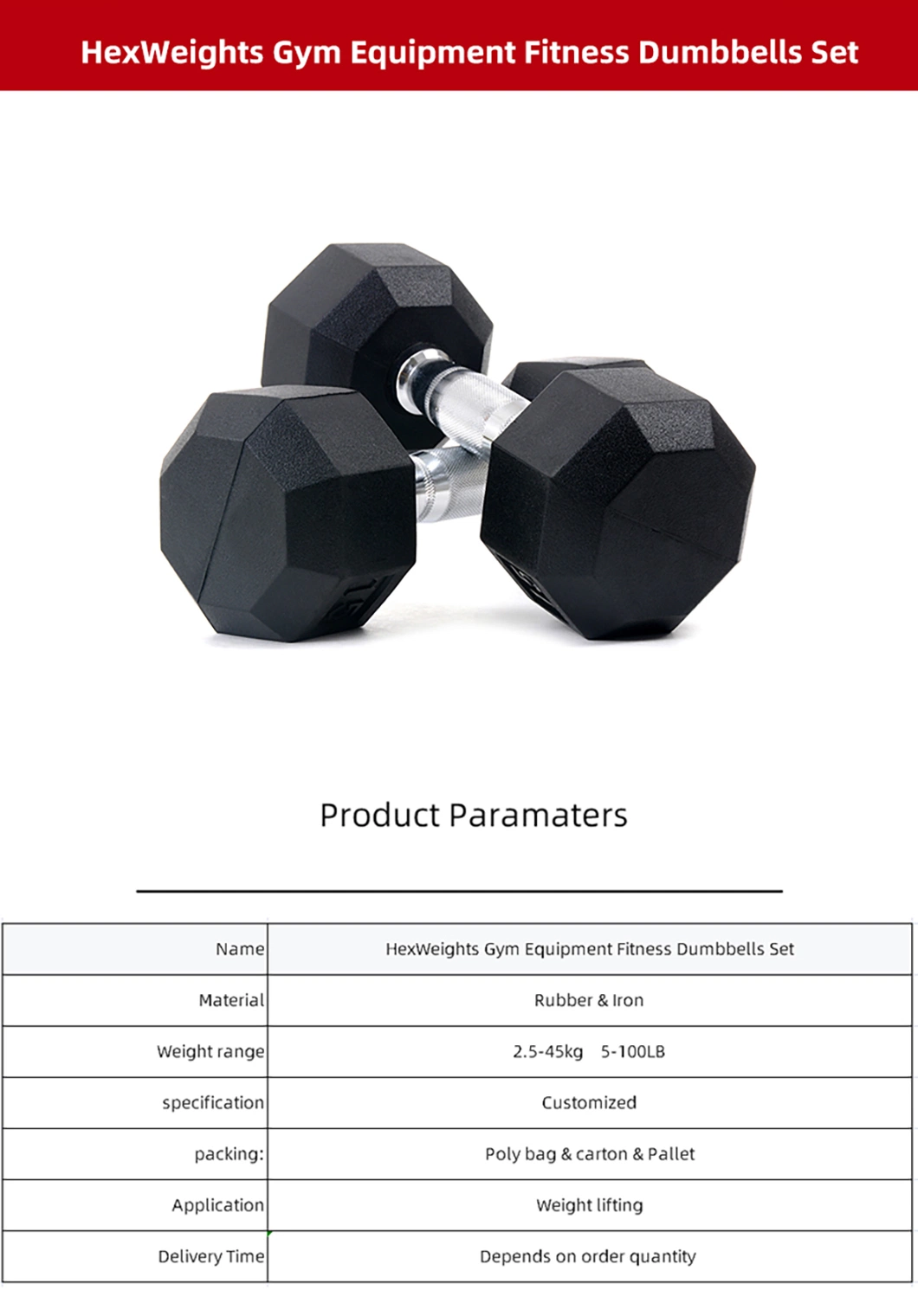 Factory Price Kg and Lb Hex Rubber Dumbbells for Swift Shipment