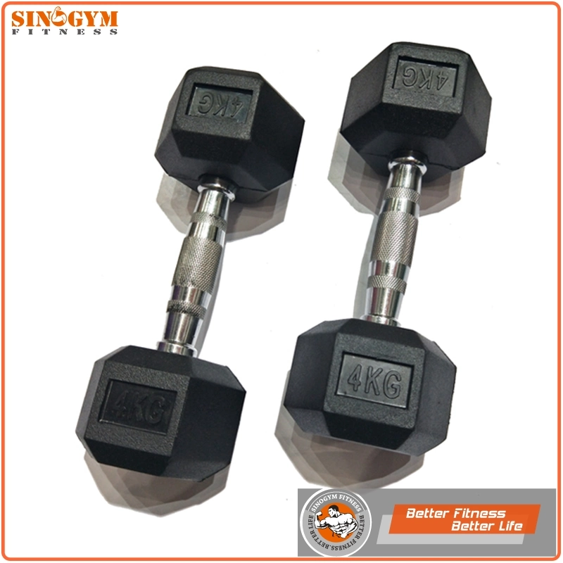 Black Rubber Coated Hexagonal or Octagonal End Knurling Grip Dumbbell