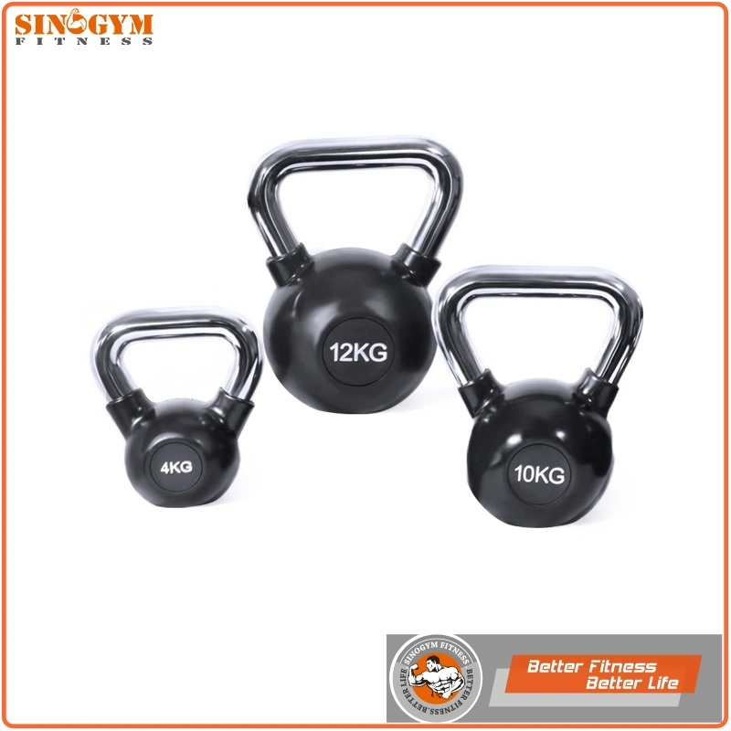 Black Rubber Coated Chromed Handle Solid Cast Iron Weightlifting Kettlebell