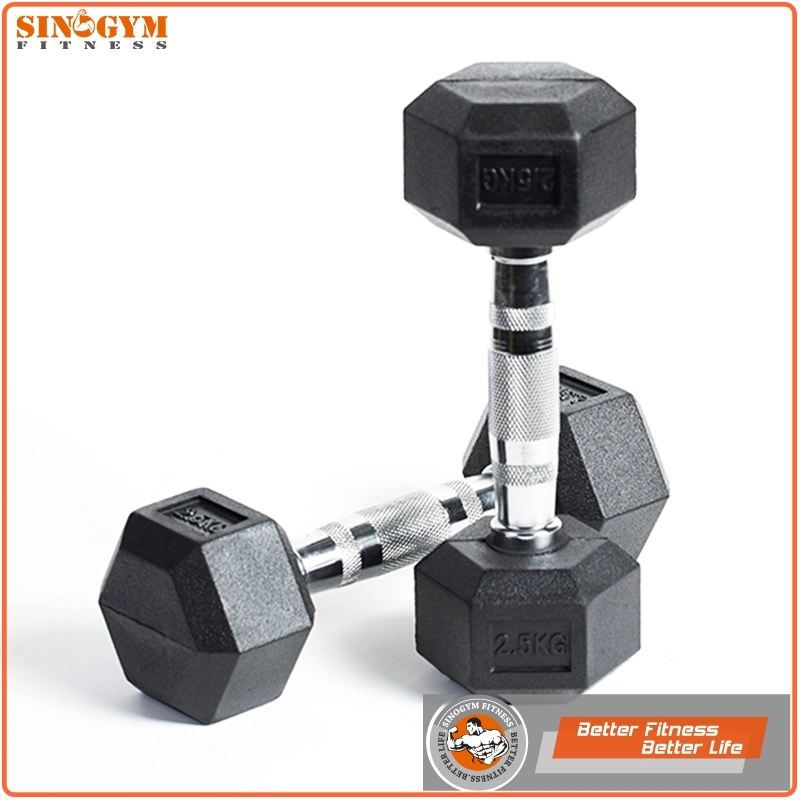 Black Rubber Coated Hexagonal or Octagonal End Knurling Grip Dumbbell