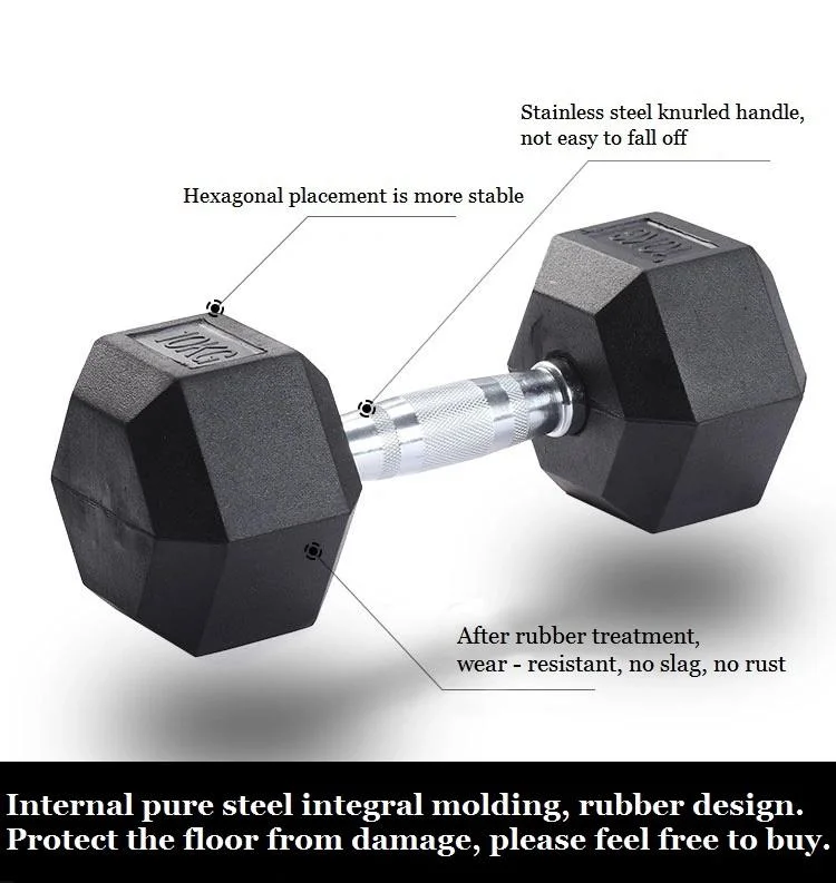 Sporting Goods Customizable Iron Commercial Gym Fitness Equipment Black Rubber Coated Hex Dumbbell