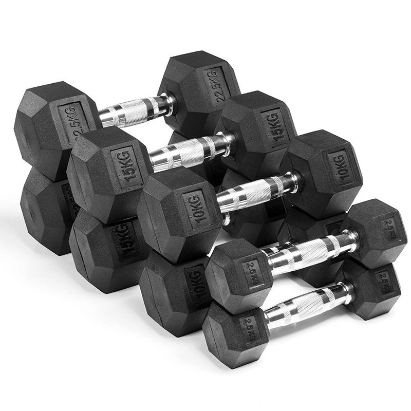 Promotional Top Quality Fitness Equipment Black Rubber Hex Dumbbell