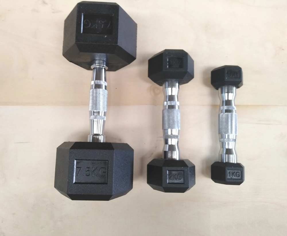 Commercial Gym Fitness Equipment Rubber Coated Fixed Hex Dumbbell