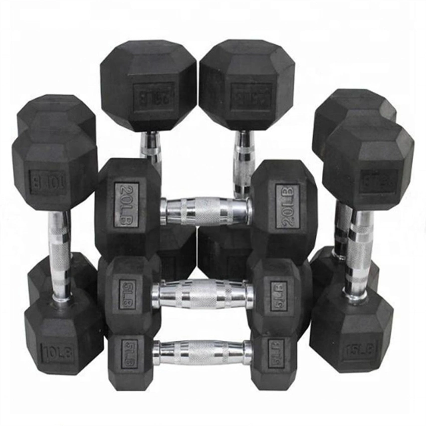 Fix Cast Iron Hex Rubber Dumbbell Rubber Gym Bodybuilding Equipment Fixed Dumbbells