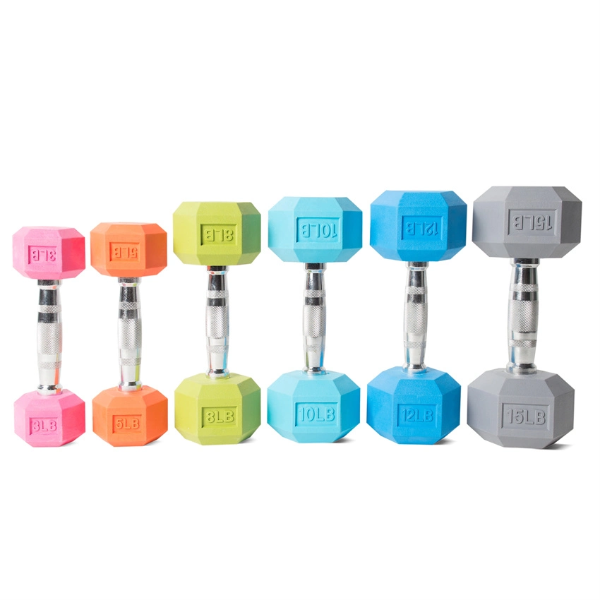 Fixed Hex Rubber Coated Dumbbells with Straight Bar