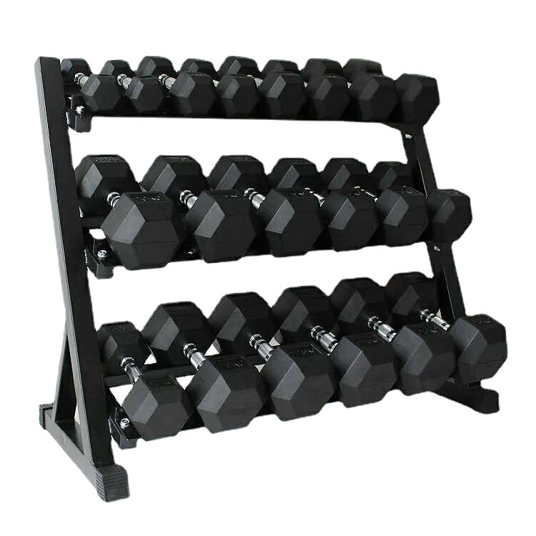 Wholesale Odorless Gym Home Fitness Hex Rubber 5-60kg 5-100lb Black Dumbbell Can Custom