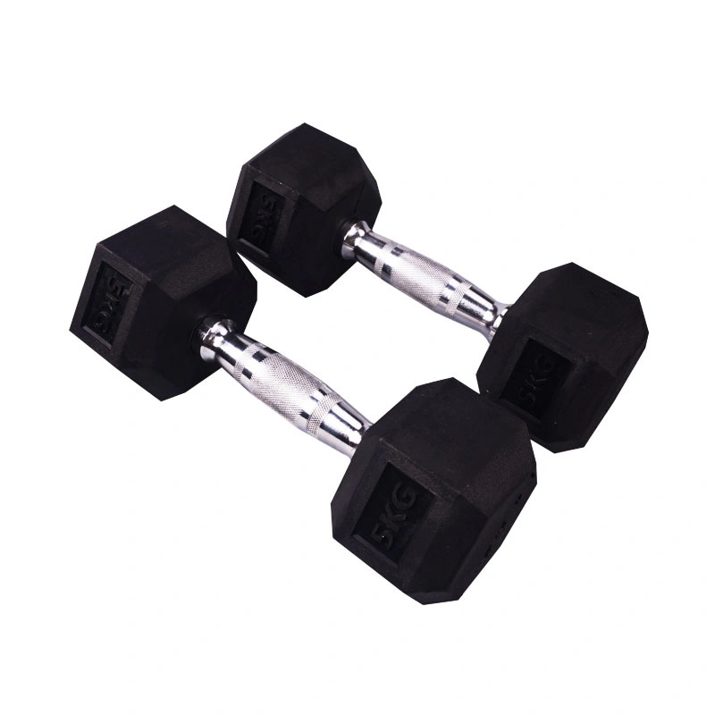 Wholesale Odorless Gym Home Fitness Hex Rubber 5-60kg 5-100lb Black Dumbbell Can Custom