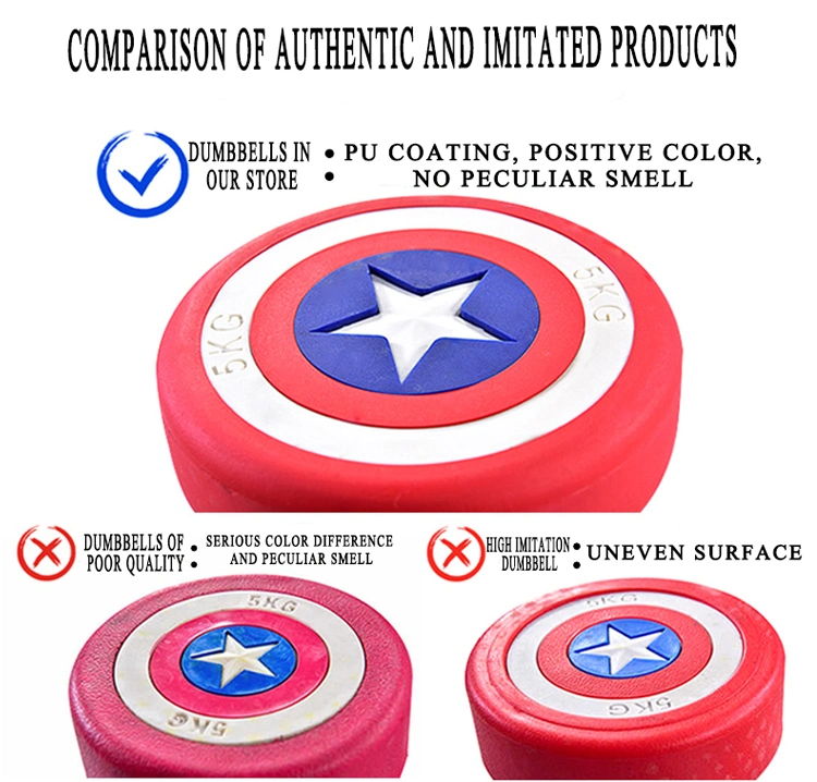 Gym Equipment High Quality Captain America Weightlifting PU Round Dumbbell for Body Building