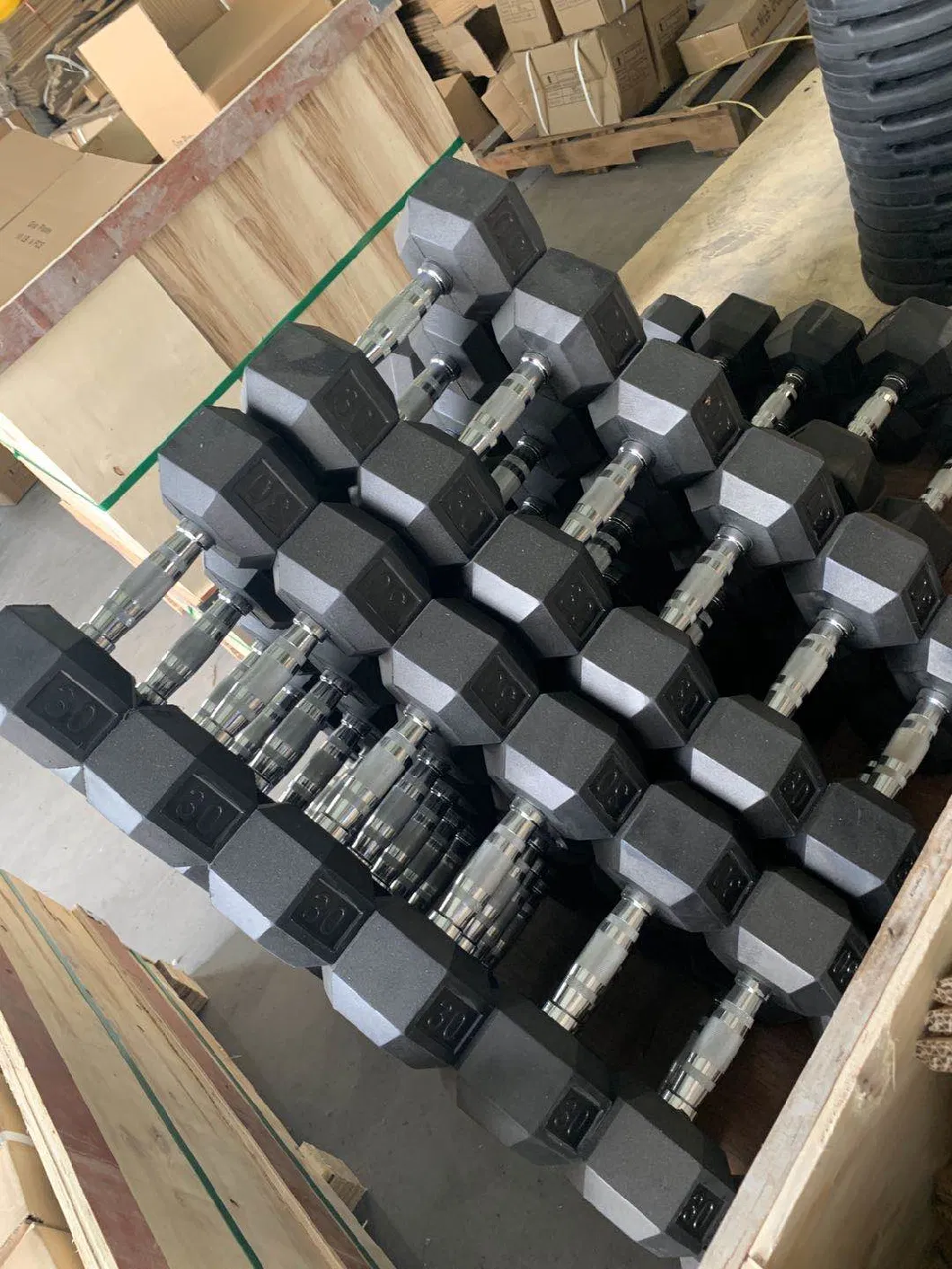 Home Gym Commercial Use Cast Iron Coated Rubber Hex Dumbbell Wholesale Factory Price