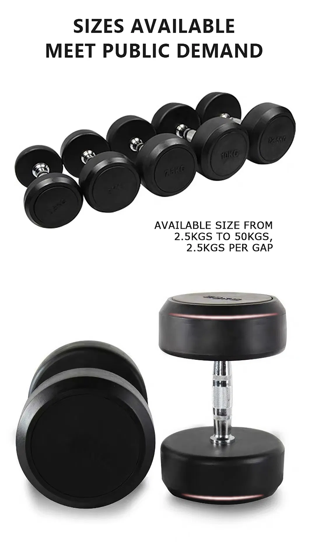 Commercial High Quality PU Dumbbell Urethane Round Head Free Weights Wholesale