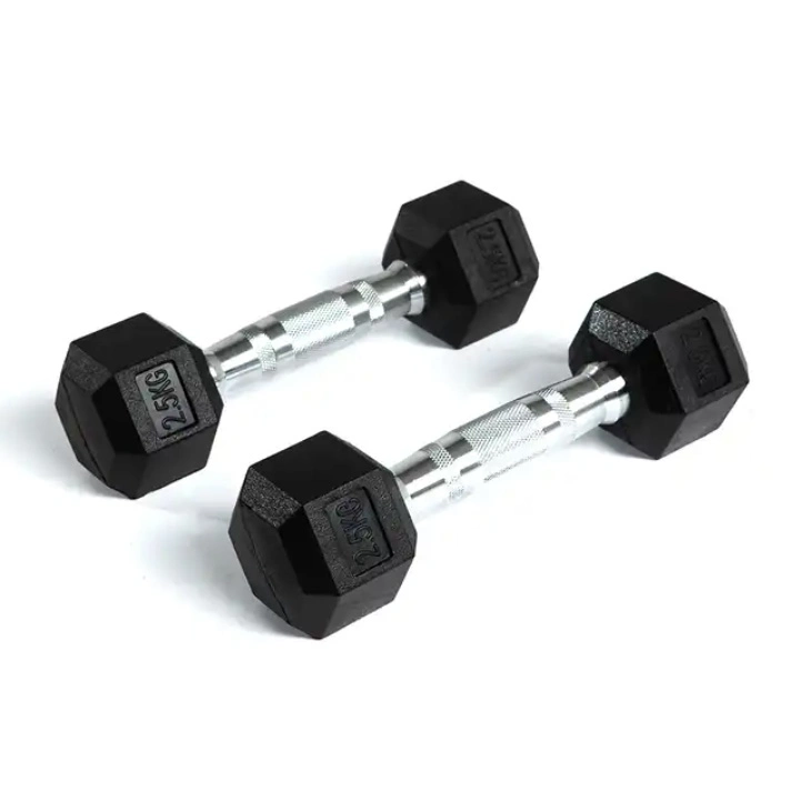 Rubber Hex Dumbbells 10kg Black Set Strength Gym Fitness Weights Dumbbells Set