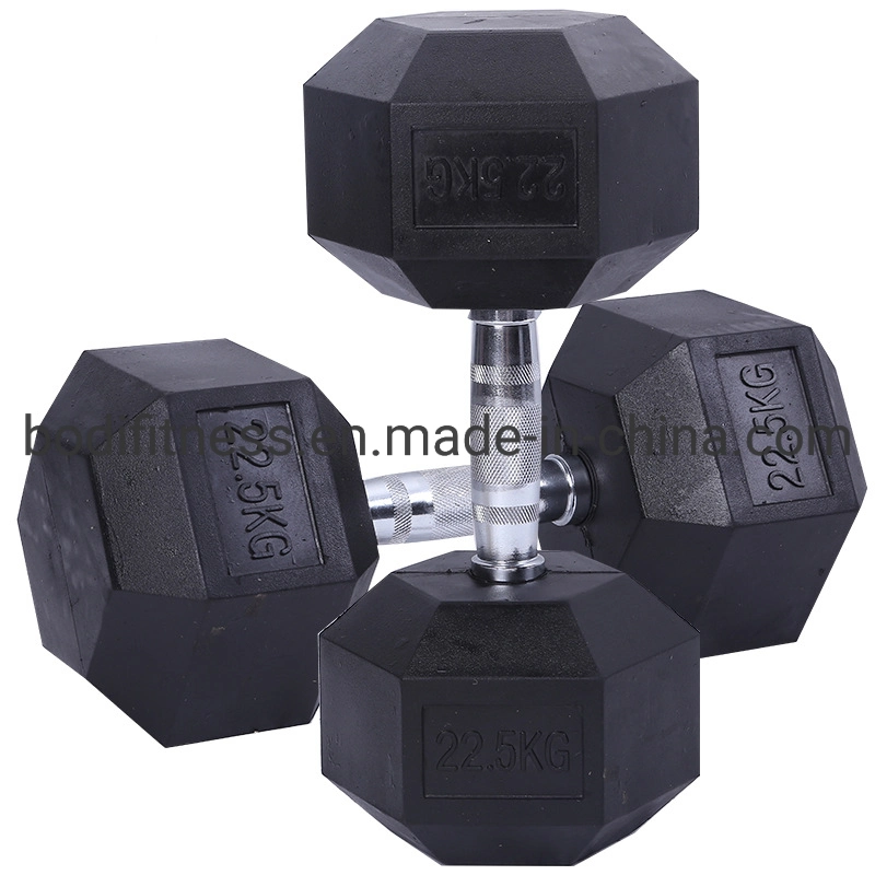 Gym Power Training Equipment Rubber Coated Steel Weights Hex Rubber Dumbbell