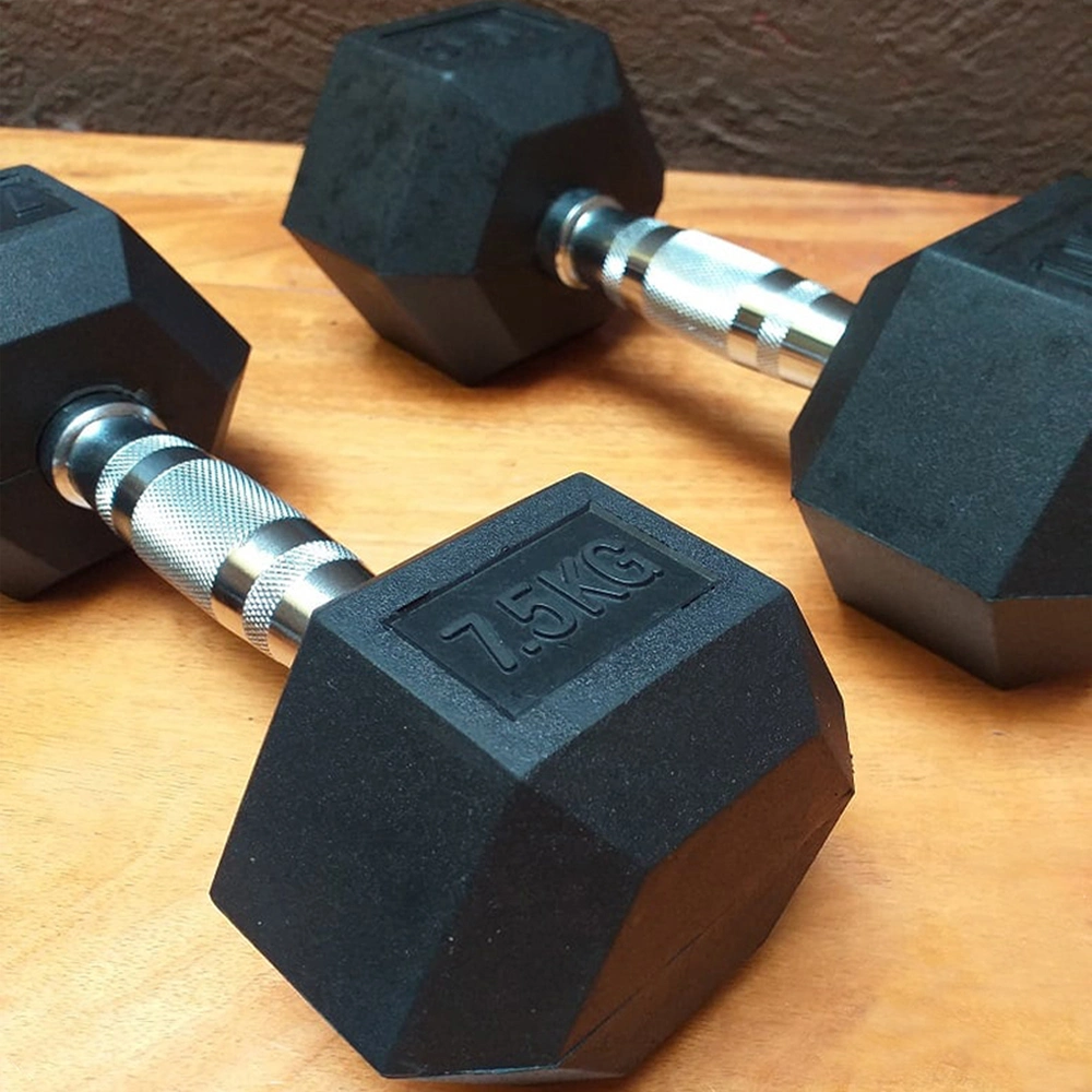 Black Rubber Free Weight Gym Rubber Hex Dumbbell