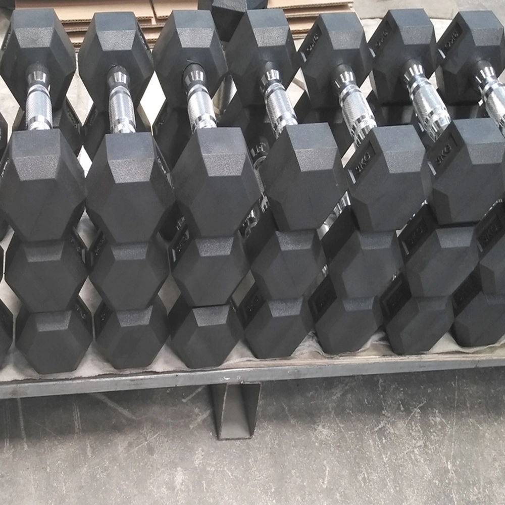 Black Rubber Free Weight Gym Rubber Hex Dumbbell