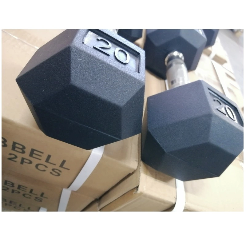 Home Gym Commercial Use Cast Iron Coated Rubber Hex Dumbbell Wholesale Factory Price