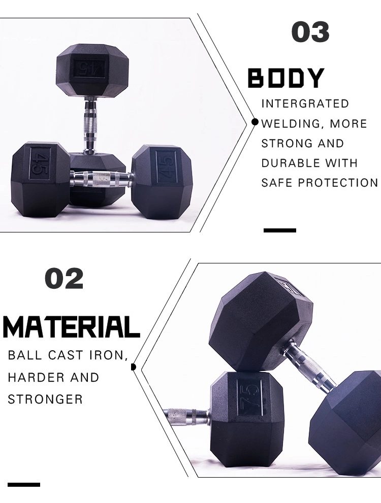 Home Gym Commercial Use Cast Iron Coated Rubber Hex Dumbbell Wholesale Factory Price