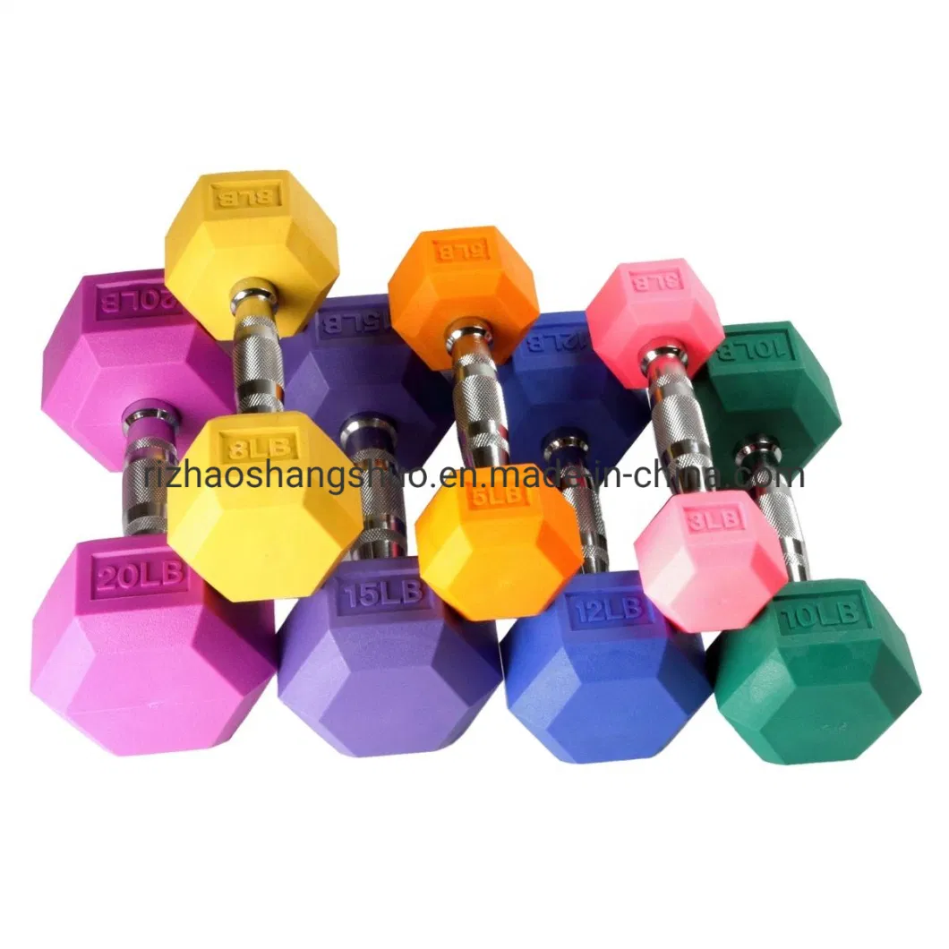 Manufacturer Factory Home Use in Stock Gym Training New Design Colorful Hex Rubber Dumbbell Set