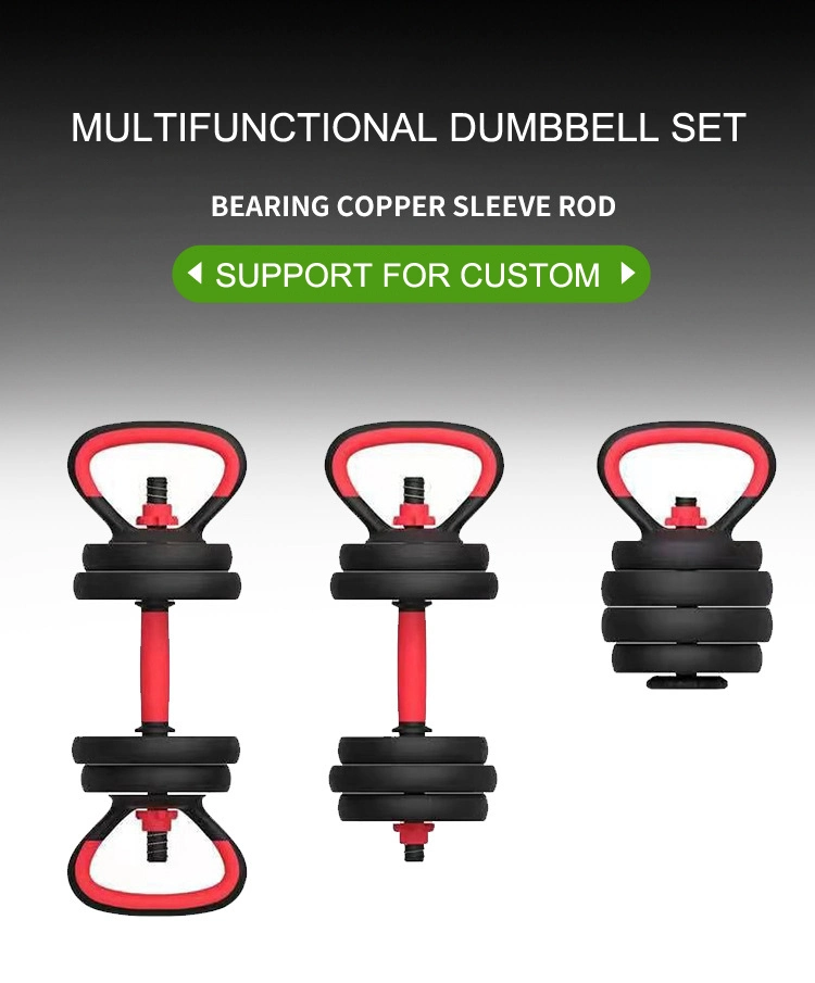 Sporting Equipment Weightlifting 6in1 Adjustable Kettlebell Barbell Dumbbell Gym Fitness Rubber Covered Cement Dumbbell