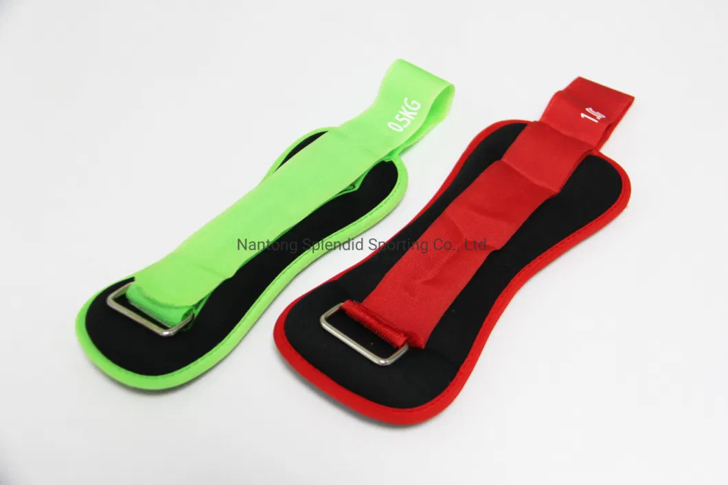 Wholesale High Quality Leg Weights Waterproof Neoprene Sands Fabric Adjustable Green Neoprene 1kg Arm Leg Ankle Wrist Weights Ankle Weights