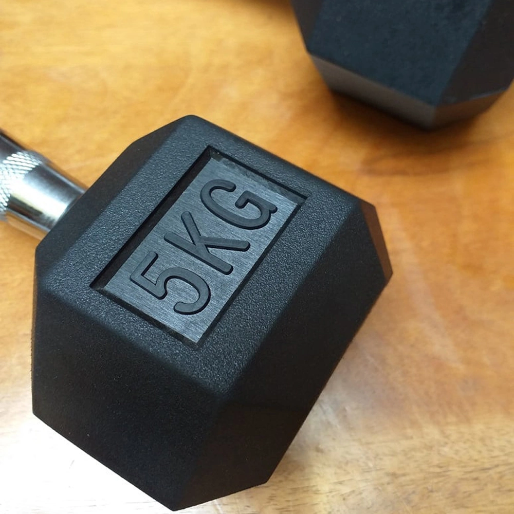 Black Rubber Free Weight Gym Rubber Hex Dumbbell