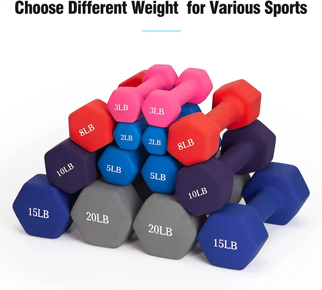 Hot Sells Colorful Neoprene Coated Hand Weight Set with Rack Light Weights Workout Neoprene Dumbbell